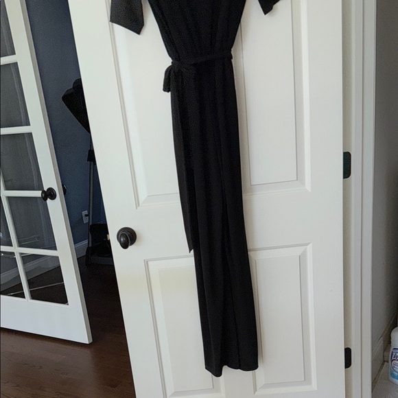 Black Wrap Gown with Tie Front and V-Neck - Picture 1 of 1